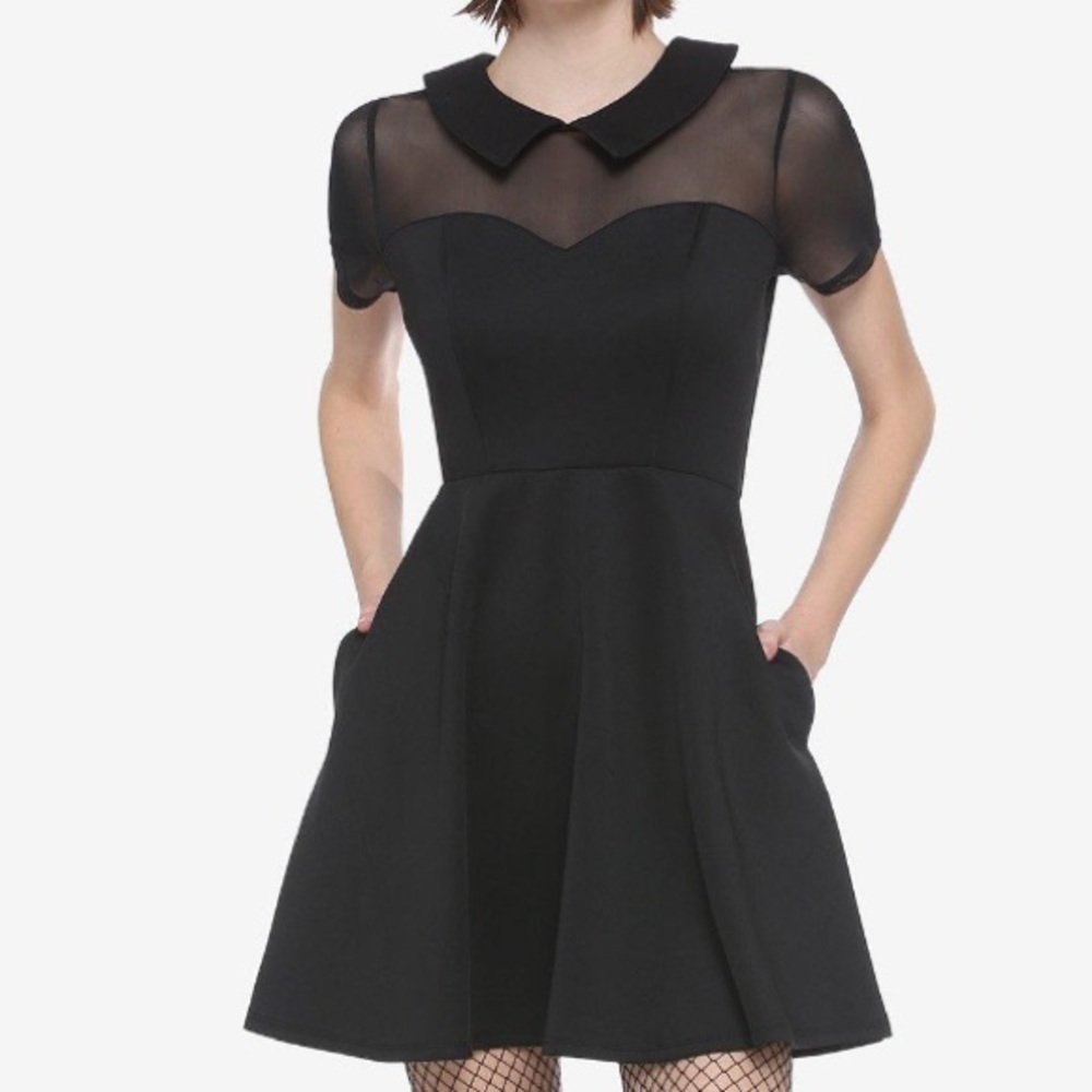 Collared Mesh Panel Skater Dress Wednesday Addams Inspired Hot Topic